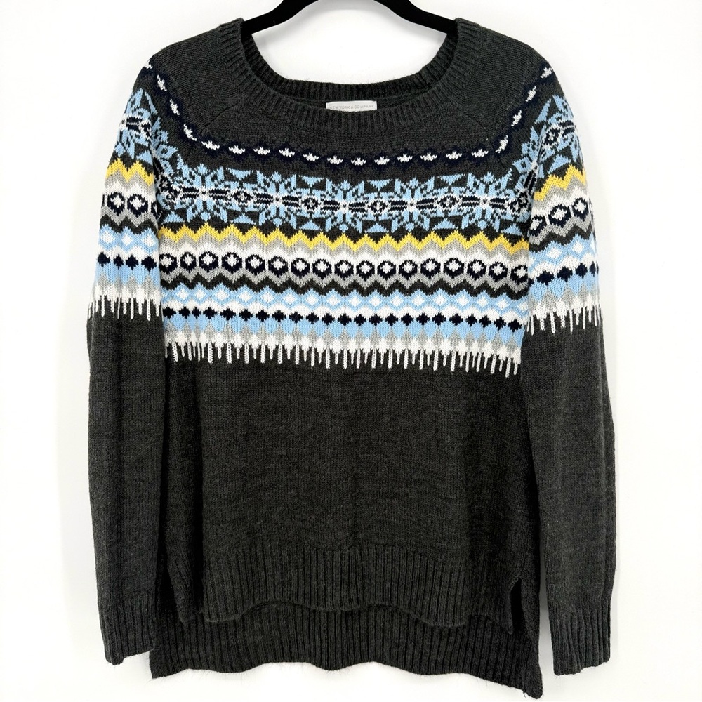New York & Company Charcoal Fair Isle Nordic Sweater Size XS Knit Pullover